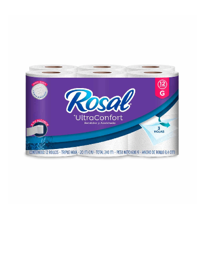 Papel Higiénico Rosal 2 en 1 G 12 Rollos Triple Hoja De 20 Metros c/u